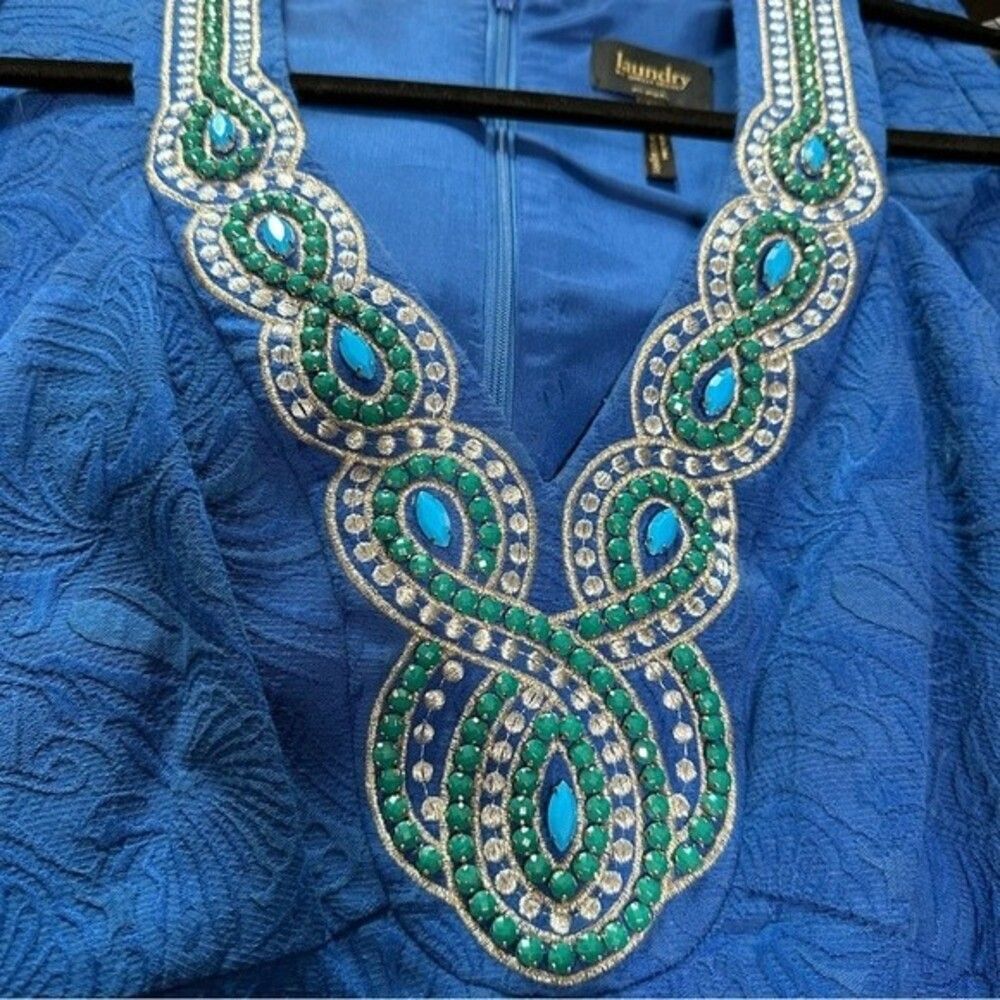 Laundry By Shelli Segal Jacquard Jewel Embellished Sheath Dress Sz 10 - Picture 4 of 11